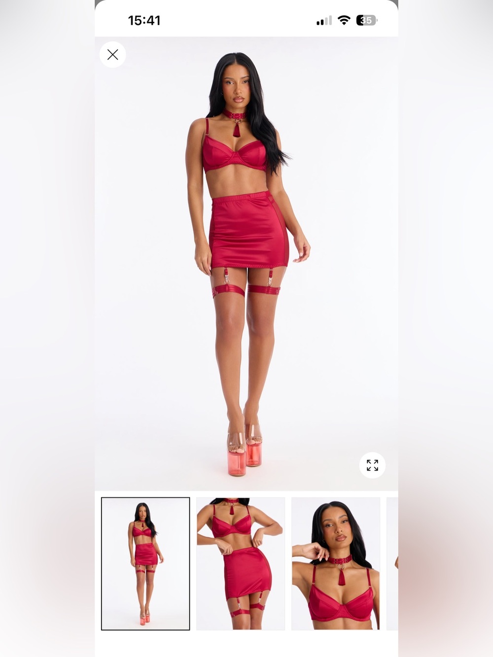 Red Satin Mini Skirt with Garter Detail